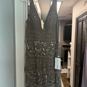 Ashley Lauren Silver Embellished Mini Dress